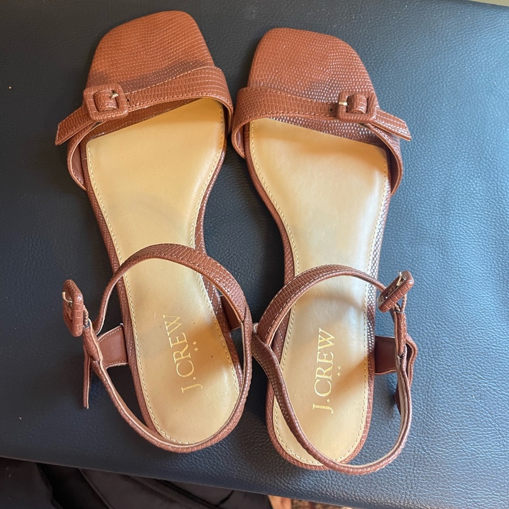 J. Crew Brown Leather Sandals with Ankle Strap